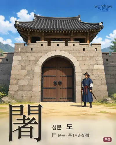 闍 (성문 도) - 특급 한자 일러스트 카드