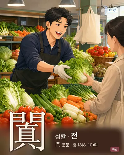 闐 (성할 전) - 특급 한자 일러스트 카드