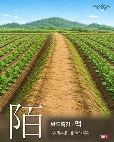陌 (밭두둑길 맥) - 특급Ⅱ 한자 일러스트 카드