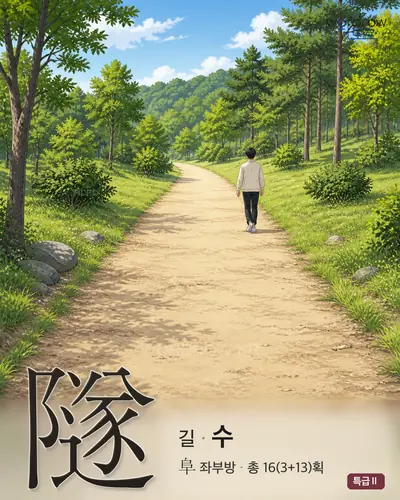 隧 (길[路] 수) - 특급Ⅱ 한자 일러스트 카드