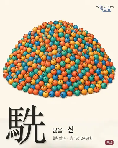 駪 (많을 신) - 특급 한자 일러스트 카드