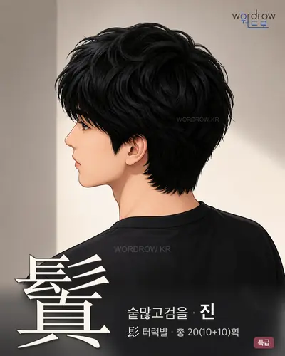 鬒 (숱많고검을 진) - 특급 한자 일러스트 카드