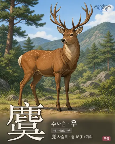 麌 (수사슴 우) - 특급 한자 일러스트 카드