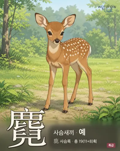 麑 (사슴새끼 예) - 특급 한자 일러스트 카드